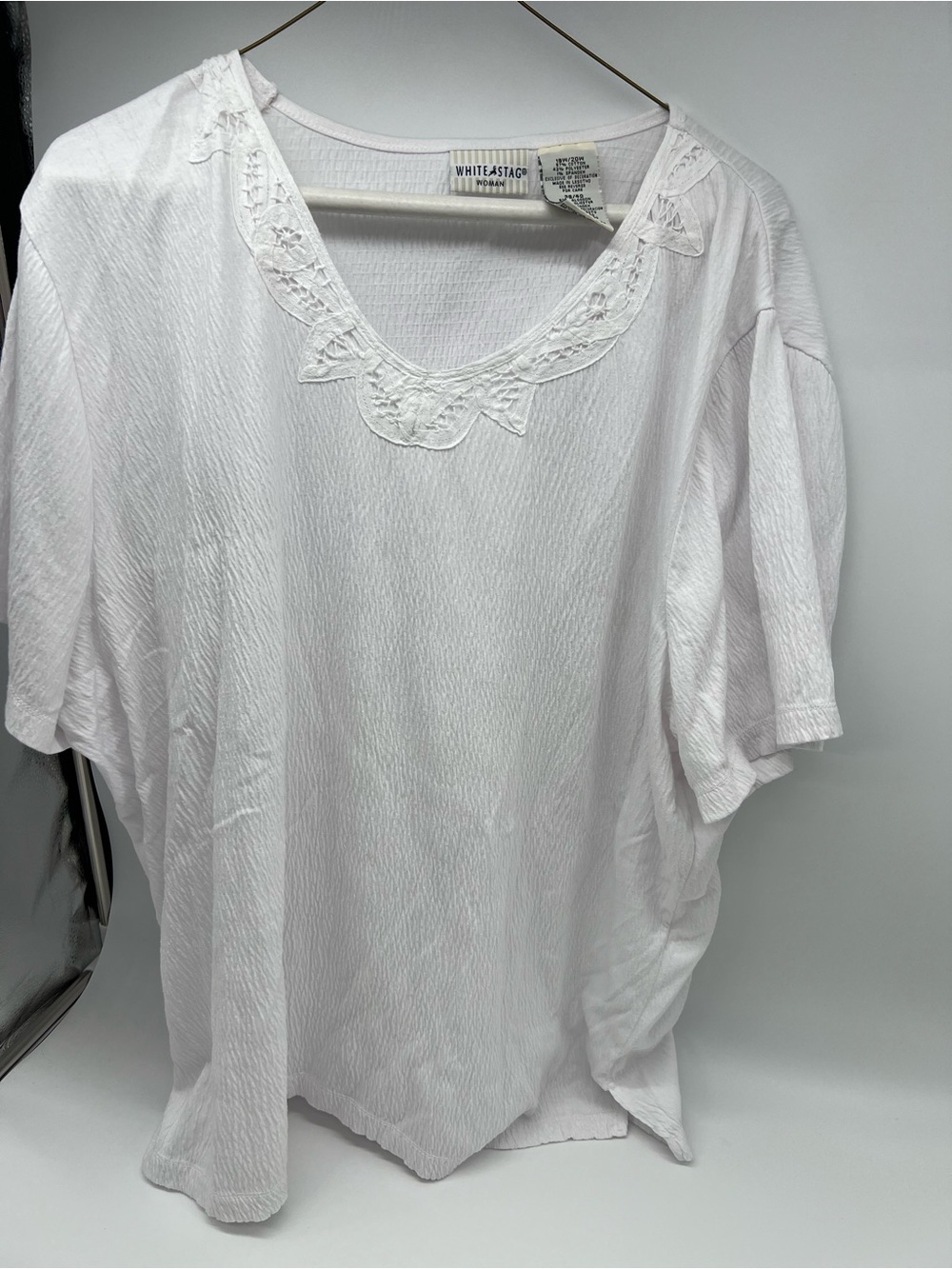 White Stag White Scoop Neck Embroidered Trim Blouse